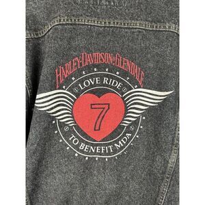 Harley Davidson of‎ Glendale Love Ride 1990 Denim Jacket  XL Black Gray Vintage